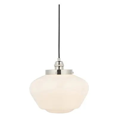 Polished Nickel Ceiling Pendant Light Opal Glass Shade Hanging Lighting Fixture