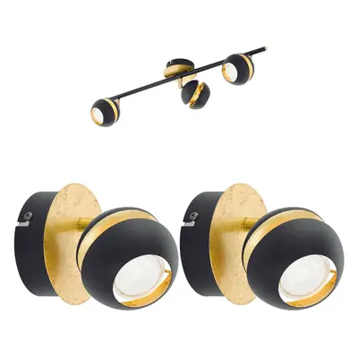 Ceiling Spot Light & 2x Matching Wall Lights Black & Gold Adjustable Shade