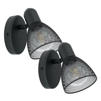 2 PACK Wall Spot Light Colour Black Steel Shade Black Circluar Open Mesh E14 28W