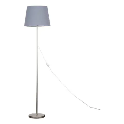 Modern Standard Floor Lamp in a Brushed Chrome Metal Finish with a Grey Tapered Shade