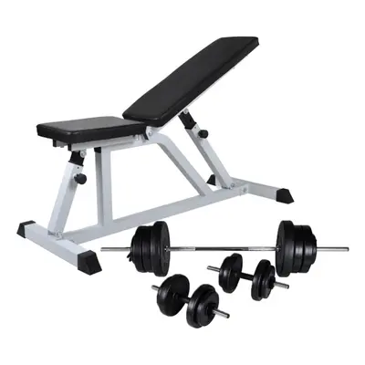 vidaXL Workout Bench with Barbell and Dumbbell Set 60.5kg Fitness Equipment