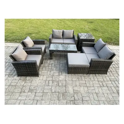 Fimous Seater Dark Grey Mixed High Back Rattan Sofa Set Coffee Table Garden Furniture Outdoor Pa