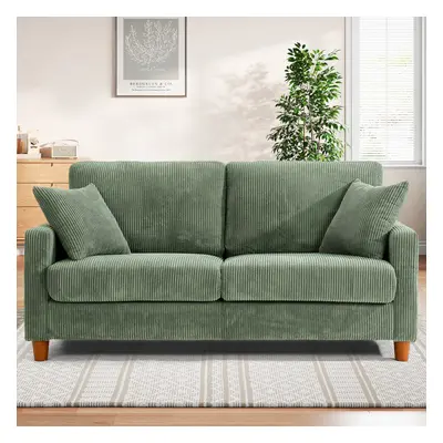 (Green) Sofa for two with corduroy wood feet