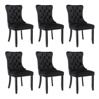 (Black/6pc) Upholstered Velvet Dining Chairs, Button Tufted Kitchen Lounge Chairs