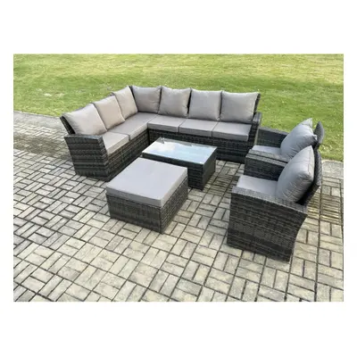 Fimous Seater High Back Outdoor Garden Furniture Set Rattan Corner Sofa Set With Rectangular Cof