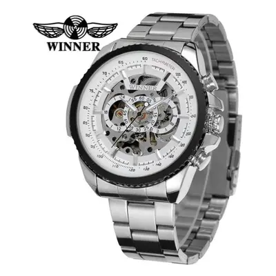 (white, 46mm) Skeleton Sports Automatic Stainless Steel Bracelet Chinese Mechanical Wrist Watche