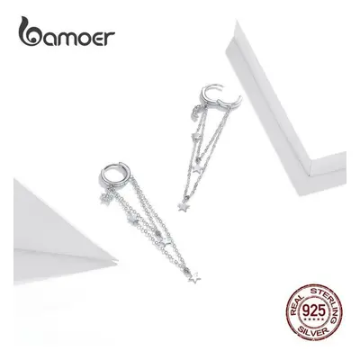 (925 silver) Bamoer Sterling Silver Hypoallergenic Stud Earrings For Women, Stars & Moon Design 