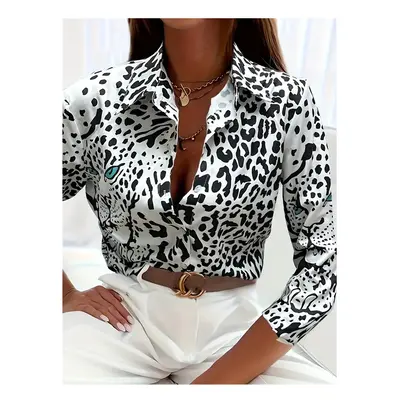 (B25SLTH24614150519, XL) Fashion Women's Button Top New Texture Printed Shirt Temperament Women'