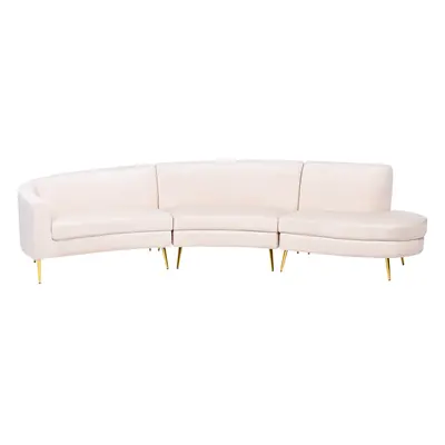 4 Seater Curved Velvet Sofa Beige MOSS