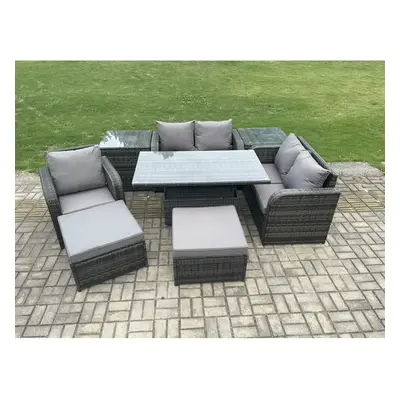 Fimous Wicker PE Rattan Furniture Garden Dining Set Outdoor Height Adjustable Rising lifting Tab