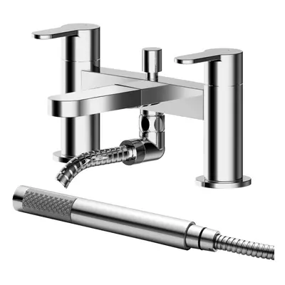 Contemporary Deck Mount Round Bath Shower Mixer Tap with Shower Kit - Chrome