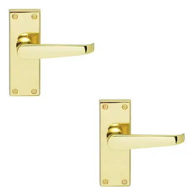 2x Straight Victorian Lever on Rectangular Latch Backplate Handle Polished Brass