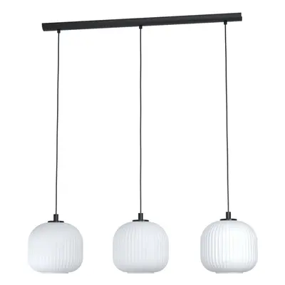 Pendant Ceiling Bulb Light Colour Black Shade White Ridged Glass E27 3x40W