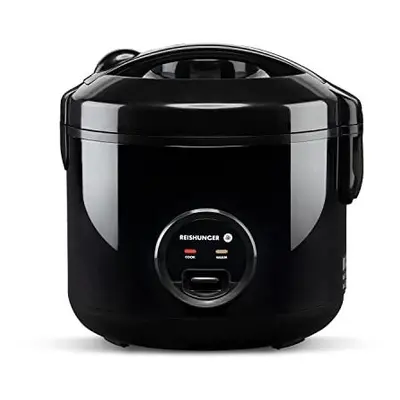 Reishunger Rice Cooker & Steamer with Keep-Warm Function, Black - For People - Quick Preparation