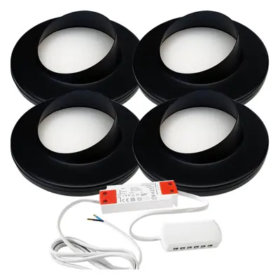 (4 Lights & Driver) MATT BLACK Slim Round Angled Under Cabinet Light & Driver - Warm White LED