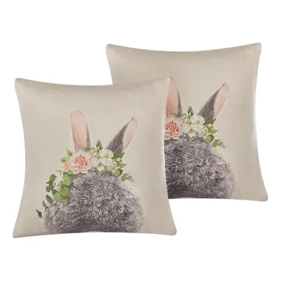 Set of Cotton Cushions Rabbit Print x cm Taupe FATSIA