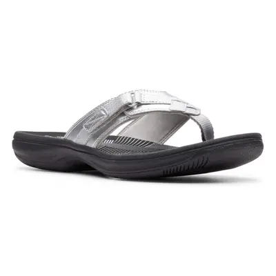 Clarks Women's Breeze Sea Flip-Flop Silver Synthetic/Black Sole