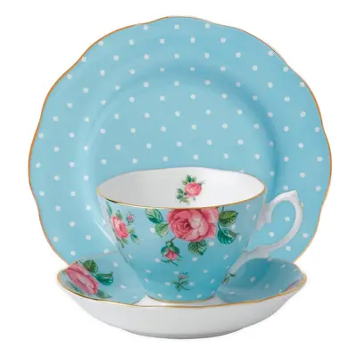 Royal Albert Polka Blue 3-Piece Set (Teacup Saucer & Plate 8"")