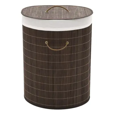 vidaXL Bamboo Laundry Bin Oval Dark Brown Clothes Storage Basket Hamper Unit