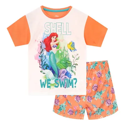 Disney Girls Little Mermaid Pajamas Orange Size