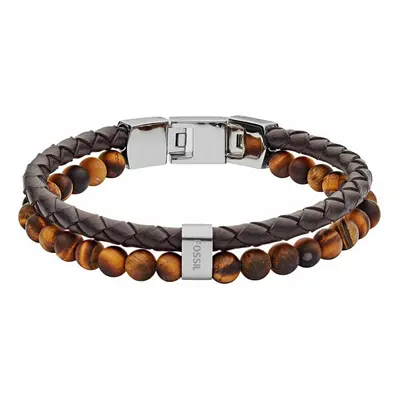 Fossil Men's Leather and Beaded Bracelet Color: Tigers Eye/Brown (Mod