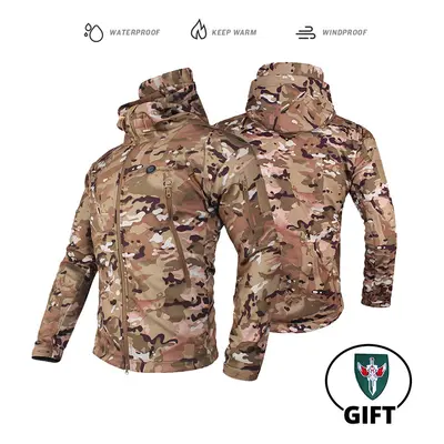 (LY Camo Jacket, XXL) Tactical Jacket Fleece Winter Men Hiking Jackets Windbreaker Waterproof So