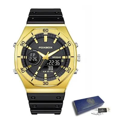 (Gold Black) LIGE New Dual display Watches For Men Casual Sports Chronograph Quartz Big Dial Wri