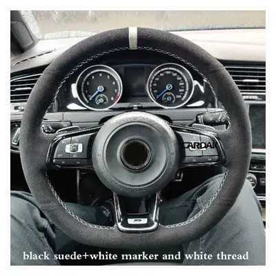 (Style 5) Custom Black Grey Suede Car Steering Wheel Cover For Volkswagen Golf