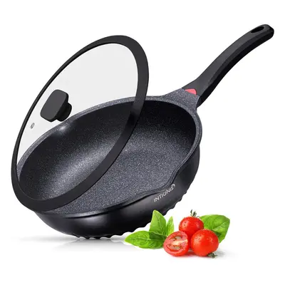 (30 cm, Black) 30cm Deep Frying Pan with Lid | Scratch Resistant | Induction Compatible | Non-St