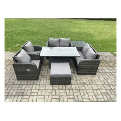 Fimous Rattan Furniture Outdoor Garden Dining Set Patio Height Adjustable Rising lifting Table C