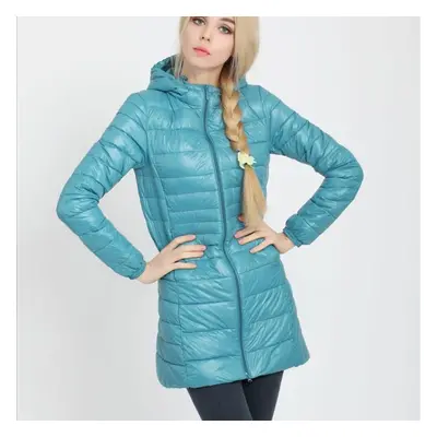 (lake blue, S) Ladies Long Winter Warm Coat Women Ultra Light White Duck Down Jacket With Bag Wo