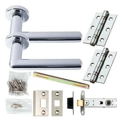 Door Handle & Latch Pack Chrome Modern Straight Slim on Screwless Round Rose