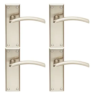 4x PAIR Arched Lever on Latch Backplate Door Handle x 50mm Satin Nickel