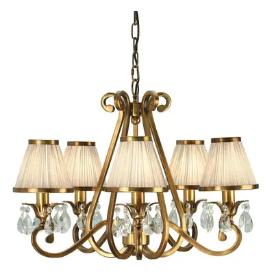 Esher Ceiling Pendant Chandelier Brass Crystal & Beige Shades Lamp Light