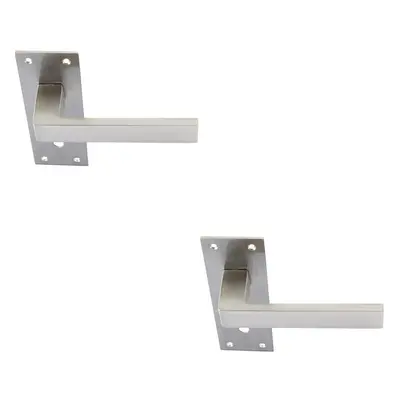 2x PAIR Straight Square Handle on Slim Lock Backplate x 50mm Satin Nickel