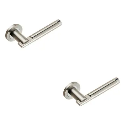 2x PAIR Round Bar Handle on 52mm Round Rose Concealed Fix Polished Satin Steel