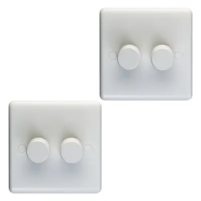 2 PACK Gang Double 400W LED Way Rotary Dimmer Switch WHITE Dimming Light