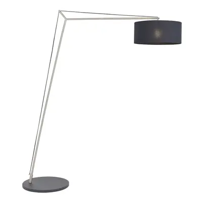 Matt Nickel Large Standing Floor Lamp Light - Black Cotton Shade & Painted Base