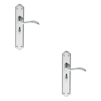 2x PAIR Curved Handle on Long Bathroom Backplate x 45mm Polished Chrome