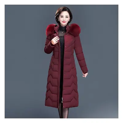 (wine red, 5XL) High Quality Plus Size Parkas Women Parkas Winter Lady Fur Collar Warm Outwear D