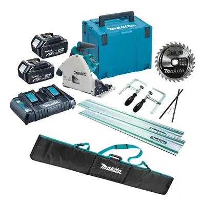 Makita DSP600PT2 36v Twin 18v Brushless Plunge Cut Circular Saw 2x Guide Rails