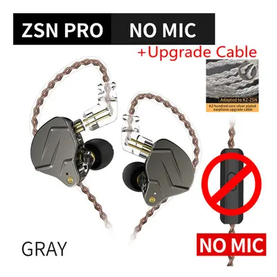 (Gray no mic Silver) KZ ZSN PRO 1BA+1DD Hybrid technology HIFI Metal In Ear Earphones Bass