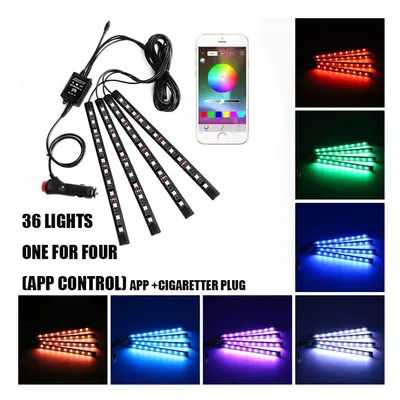 (36LED APP Cig) LED Car Foot Light Ambient Lamp With USB Wireless Remote Music Control