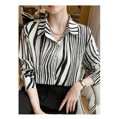 (B25SLTH24991309, M) Fashion Luxury Women's Shirts French Texture Printing Women's Shirts Spring