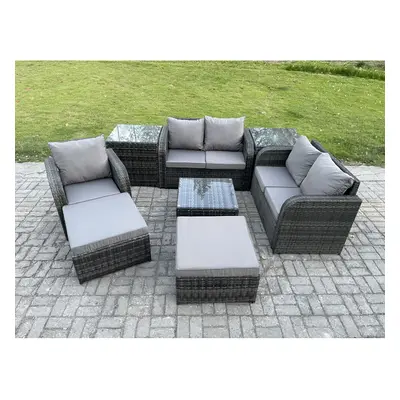 Fimous PE Rattan Garden Furniture Sets Outdoor Love Sofa Chair Set Square Coffee Table Side Tabl