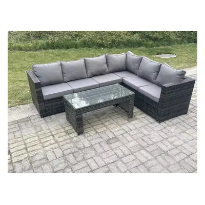 Fimous Seater Rattan Corner Sofa Lounge Sofa Set With Rectangular Coffee Table Dark Grey Mixed R