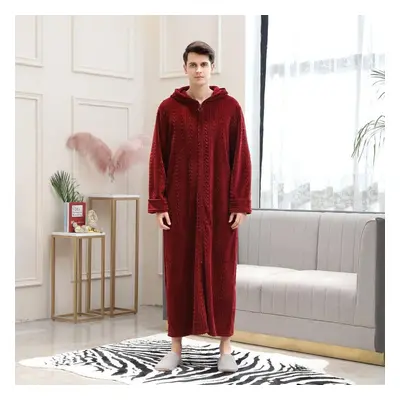 (as the picture, L) Ramidos Couples Men&apos;s Lengthened Bathrobe Zipper Home Clothes Long Slee