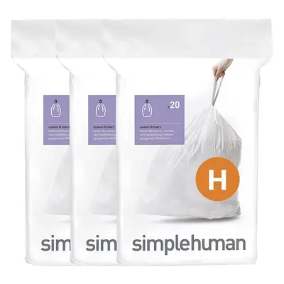 simplehuman CW0258 code H Custom Fit Bin Liner Bulk Pack, White Plastic (3 Pack of 20, Total Lin