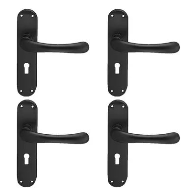 4x PAIR Smooth Rounded Handle on Shaped Lock Backplate x 42mm Matt Black