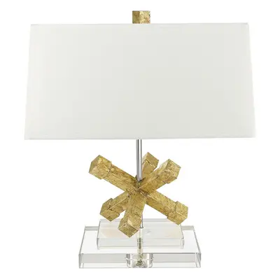 Square Table Lamp Crystal Base Cream Tapered Shade Distressed Gold LED E27 100W